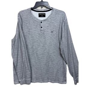 MAVEN Men's Henley T-Shirt Sweater Long Sleeve Gray XL Lightweight Casual Preppy
